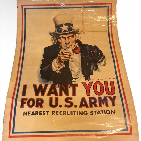 Vintage Uncle Sam WW1 I Want You For U.S Army James Montgomery flag Poster 1910’ - Picture 1 of 7